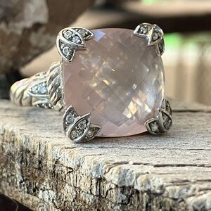 Judith Ripka Pink Rose Quartz Sterling Silver Ring 8